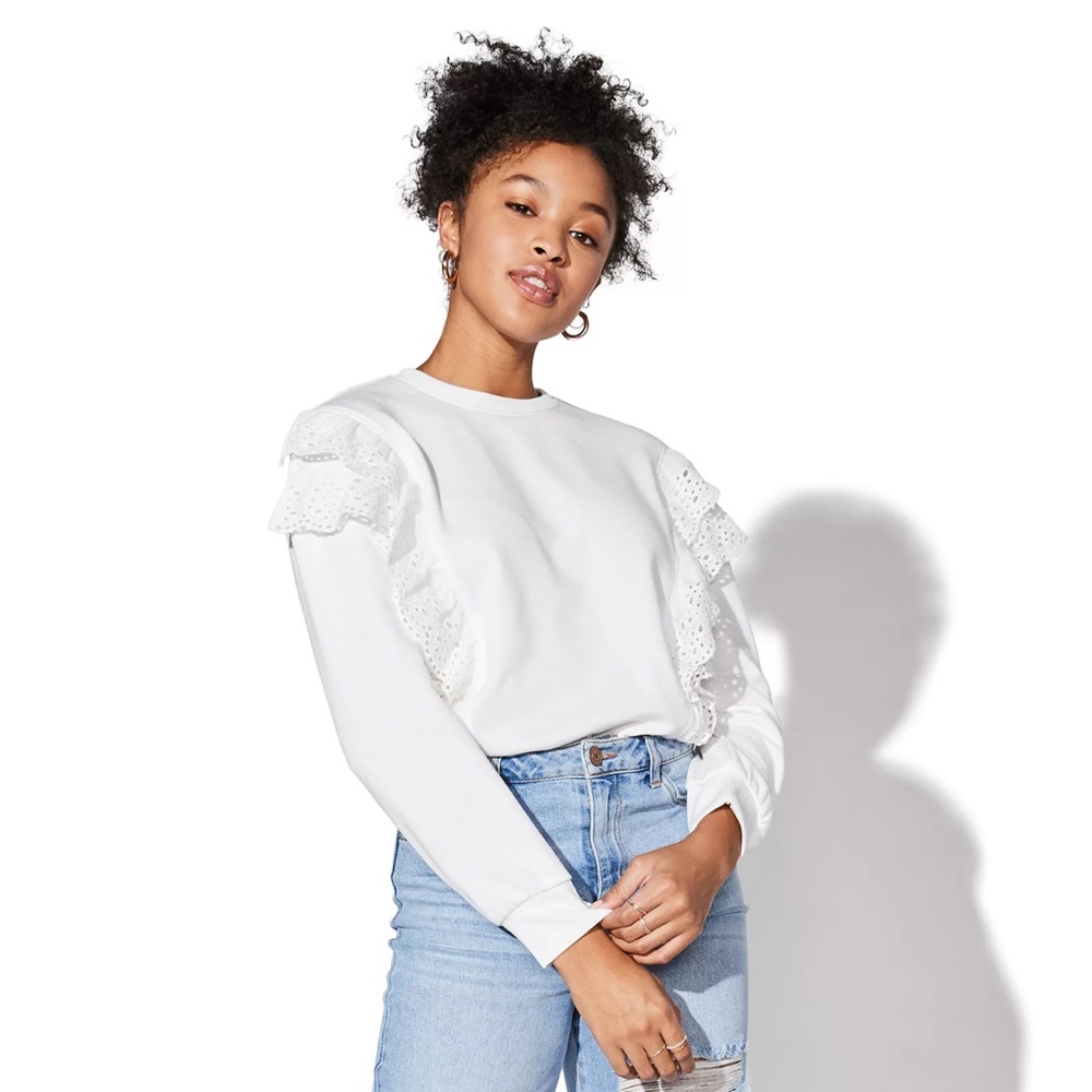 Juniors' Vylette™ Eyelet Trim Sweatshirt